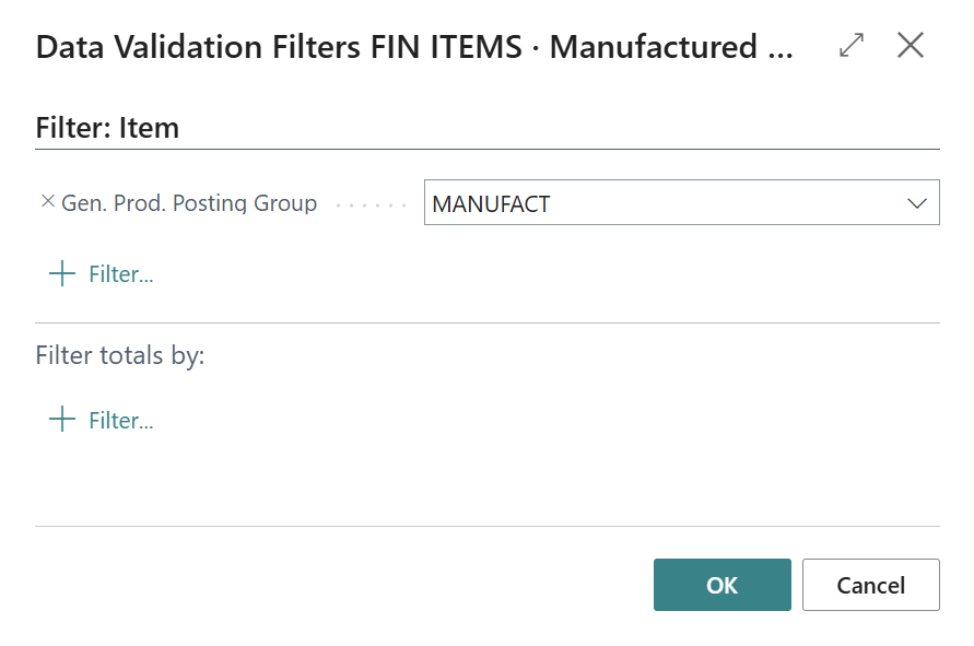 data validation filter Business Central