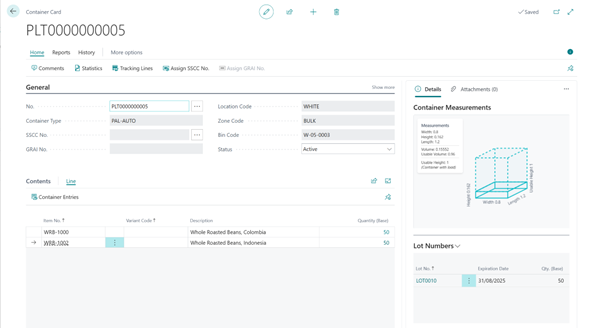 Container tracking in Business Central