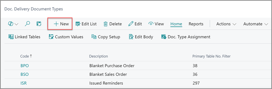 Creating a new document type in Business Central